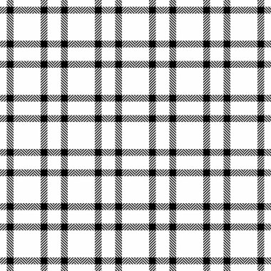 Yazılı tartan kontrol kalıbı, kağıt tekstil vektör dokusu. İskoçya 'da ekoseli kumaş beyaz ve siyah renk paleti.