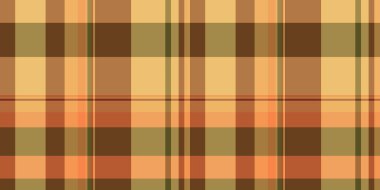 Kusursuz desenli tartan, tuhaf vektör kumaş ekoseli. Turuncu ve kehribar renk paleti ile arka plan tekstil dokusunu kontrol et.