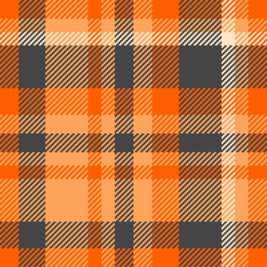 Tartan kumaşı, branda arkaplan tekstil dikişsiz. İspanyol desenli ekose kumaş vektörü turuncu ve gri renk paleti.