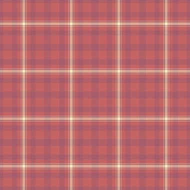 Piksel tartan arkaplan kontrolü, vektör tekstil dokusu üretimi. Kırmızı ve turuncu renk paletinde desensiz ekose kumaş.