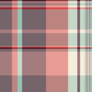 Aşk şablonu pürüzsüz arka plan, vektör ekose kumaş. Kırmızı ve pastel renkte yırtık desenli tartan tekstil kontrolü.