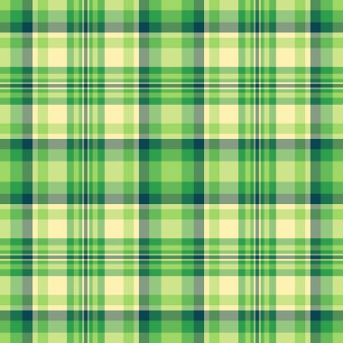 Tekstil geçmiş kontrolü yapılıyor, deresi olmayan vektör ekoseli. Yeşil ve kireç rengi palette düğüm tartan kumaş deseni.