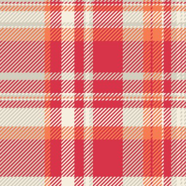 İpek desenli vektör kontrolü, kumaşlı kumaş tartan arka plan. Platform dokusu kumaş ekoseli, ışık ve kırmızı renk paletinde pürüzsüz..