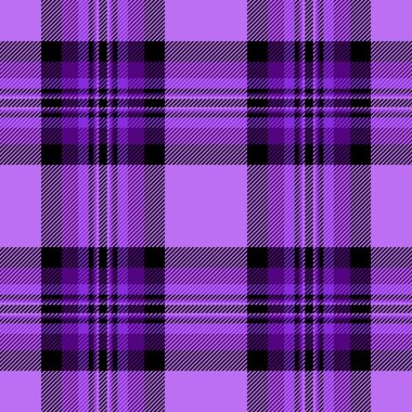 Karmaşık tartan kontrol vektörü, üretim dokusu kusursuz. Mor ve siyah renk paletinde ekose arkaplan dokusu.