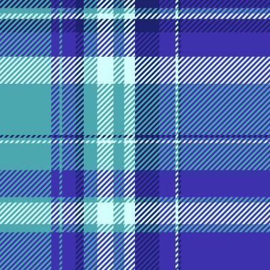 Diwali Tekstil Tartan, kusursuz, boyutsal arka plan vektör ekoseli. Asimetrik kumaş deseni çivit ve cyan renk paletinde doku kontrolü.