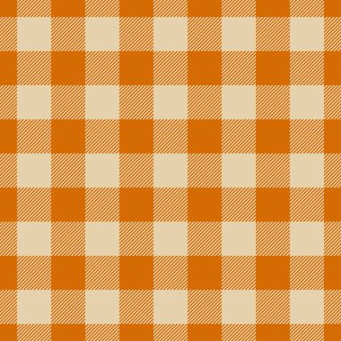 Tatil kumaşı dikişsiz tartan, grafik doku tekstil arka planı. Turuncu ve açık renk paletinde vektör ekose desenini kontrol et.