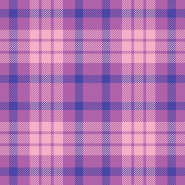 Çapraz doku arka plan ekoseli, tekstil kumaşını kontrol et. Eflatun ve açık renk paletinde renksiz tartan desen vektörünü birleştir.