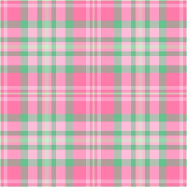 Geometrik tekstil tartan vektörü, yumuşak ekose kontrol geçmişi. Periyodik kumaş deseni pembe ve açık renk paletinde pürüzsüz desen.