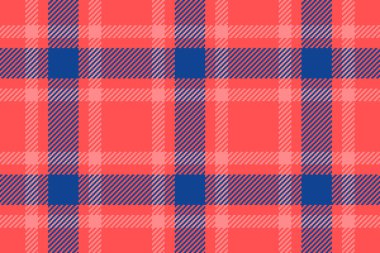 Rahat desenli tartan, Hint dikişsiz tekstil dokusu. Britanya vektör kumaşı kırmızı ve mavi renk paleti ile kontrol.