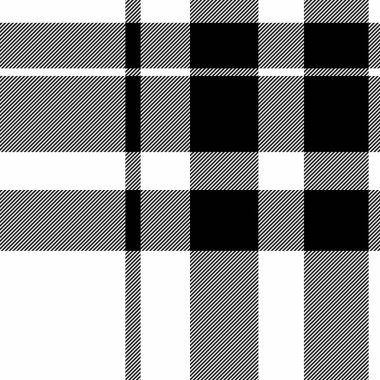 Arkaplan desenli ekose, Viktorya dönemi kumaş dokusunu kontrol et. Beyaz ve siyah renk paletinde kusursuz tartan vektör oluşturma.