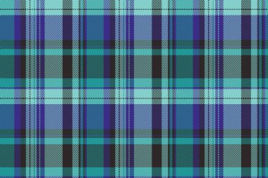 Fibröz ekose kumaş kusursuz, eşsiz vektör dokusu arka plan. Mavi ve koyu renk paletinde bulanık tartan tekstil denetimi deseni.