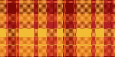 Örgü desenli tartan kontrolü, çapraz vektör arkaplanı kusursuz. Kehribar ve turuncu renk paletinde yer dokusu ekoseli kumaş..