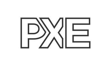 PXE logo tasarım şablonu güçlü ve modern kalın metinlerle. Basit ve minimal tipografi içeren ilk tabanlı vektör logosu. Moda şirket kimliği.