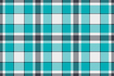 Mobilya kumaşlı ekose kumaş, asalet kontrolü. Çapraz kumaş vektör dokusu beyaz ve cyan renk paletinde pürüzsüz.