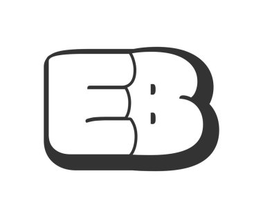 EB logosu, karikatür harfleri, graffiti stili siyah beyaz siluet şeklinde yuvarlak. Festival partisi için moda anaokulu E ve B harfi metni, kişisel baş harfler, çocuklar için funky prinky ve web.