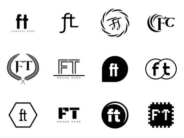 FT logo şirketi şablonu. F ve T harfi logoti. Tasarım elemanları ile farklı klasik serif harfleri ve modern kalın metin ayarla. İlk yazı tipi tipografisi.