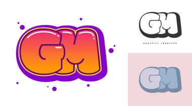 Festival ya da parti için GM logo tasarımı. Graffiti tarzında G ve M harfleri. Yazı tipi tipografisinin yaratıcı modern harfleri. Çocukların trend logoti ya da kimliği.