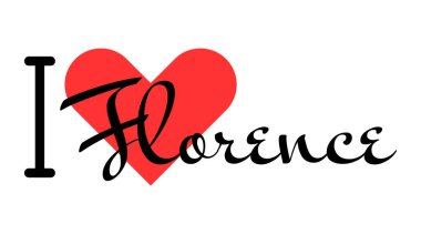 Floransa 'yı seviyorum, İtalya' yı. Kırmızı kalpli el yazısıyla yazılmış mektuplar. Vektör illüstrasyonu, modern tasarım