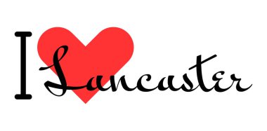 Lancaster 'ı seviyorum, Birleşik Devletler şehri. Kırmızı kalpli el yazısıyla yazılmış mektuplar. Vektör illüstrasyonu, modern tasarım