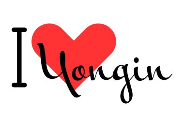 I love Yongin, city of South Korea. Hand drawn letters with red heart. Vector illustration lettering, modern design clipart