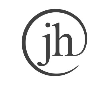 Daire şeklinde e-posta işareti tarzında iki harften oluşan JH logosu. J ve H iş şirketinin yuvarlak logosu