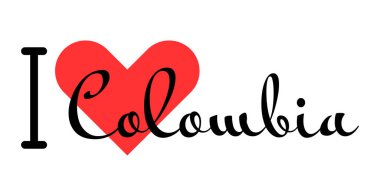 Kolombiya 'yı seviyorum. Kırmızı kalpli el yazısıyla yazılmış mektuplar. Vektör illüstrasyonu, modern tasarım harfleri