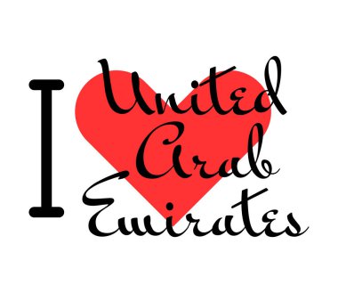 I love United Arab Emirates. Hand drawn letters with red heart. Vector illustration, lettering in modern design clipart