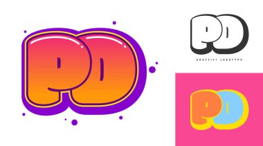 Festival ya da parti için PD logosu tasarımı. Grafiti tarzında P ve D harfleri. Yazı tipi tipografisinin yaratıcı modern harfleri. Çocukların trend logoti ya da kimliği.