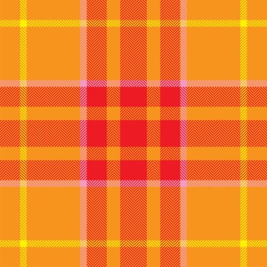 Ekose kontrol deseni turuncu ve kırmızı renklerde. Kusursuz kumaş dokusu. Tartan tekstil baskı tasarımı.