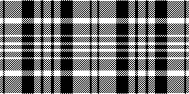Mat tartan ekose arka plan, kırsal tekstil modeli kontrolü. Eşsiz kumaş vektör dokusu beyaz ve siyah renk paletinde pürüzsüz.