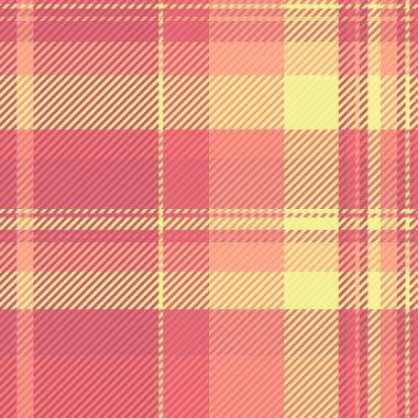 Tüylü kumaş desenli tartan, doğrusal vektör ekose kumaş. Kalın arkaplan, kırmızı ve sarı renk paletinde kusursuz kontrol deseni.