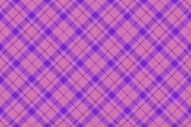 Ekose desenli tartan, folklor geçmiş taraması tekstil. Pembe ve mor renk paletinde ergen vektör kumaşı kusursuz desen.