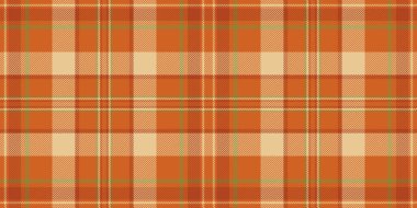 Küçük tartan arkaplan vektörü, süs desenli tekstil. Gerçekçi kontrol turuncu ve kehribar renk paleti ile ekosesiz kumaş.