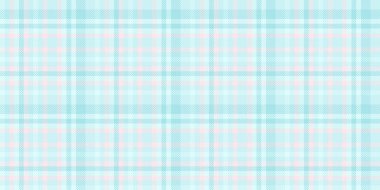 Daisy tartan desenli tekstil, saten kumaş dikişsiz. Işık ve hafif cyan renk paletinde kart dokusu arkaplan ekoseli vektörü.