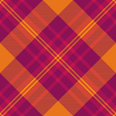 Kovboy arka plan kumaşı, hediye çeki tekstil vektörü. Pembe ve turuncu renk paleti ile kabilesiz tartan desenli ekose..