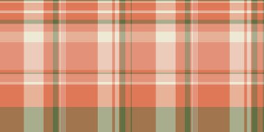 Mutfak şablonu tekstil kontrolü, mutlu noeller tartan vektör kumaşı. Ekosesiz arkaplan deseni turuncu ve kırmızı renk paleti ile çiziliyor.