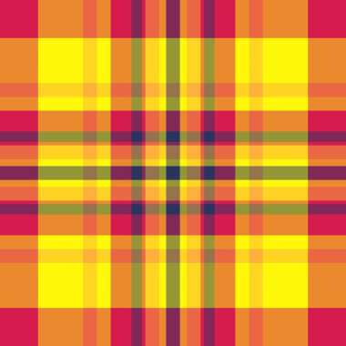 İpeksi kontrol vektör deseni, tasarım kumaşı dikişsiz ekose. Turuncu ve kırmızı renk paleti ile reklam tartan tekstil arkaplan dokusu.