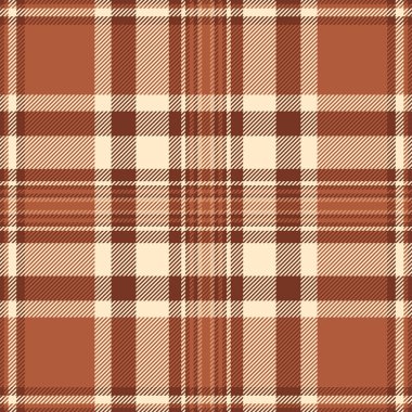 Kırsal tartan tekstil kontrolü, biçimlendirilmiş kumaş dikişsiz doku. Turuncu ve kırmızı renk paletinde ünlü ekose vektör deseni.
