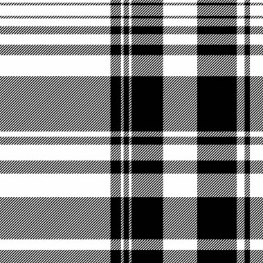 Kalıpsız desenli tartan, bufalo desenli ekose. Beyaz ve siyah renk paletinde Rustik arkaplan vektörü tekstil kumaşı.