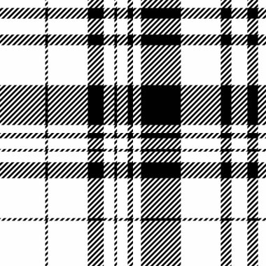 Saf doku arka plan kumaşı, Latince vektör kontrolü tartan. Sabit ekose desenli, beyaz ve siyah renk paletinde dikişsiz tekstil.