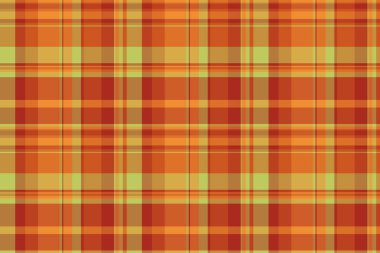 Muhteşem arka plan kumaşı, tekrarlanan ekoseli kumaş. Gururlu vektör dokusu turuncu ve kehribar renk paleti ile tartan tekstil.
