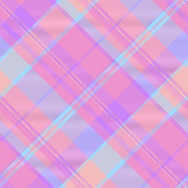 Nostaljik tartan kumaş, doku kontrolleri kusursuz. Pembe ve mor renk paletinde arka plan vektör dokusu.