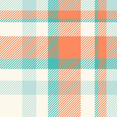 Canlı tekstil araştırması, ekoseli kumaş. Deniz kabuğu ve turuncu renk paletinde Latince doku vektör tartan deseni.