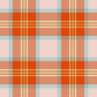 Tekstil kumaşı, yatak odası dokusu pürüzsüz. Açık ve turuncu renk paletinde ekose vektör tartanını kontrol et.