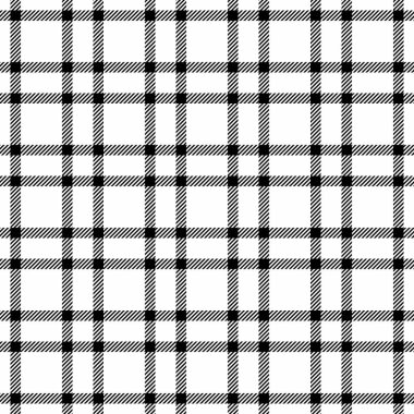 Köpek dişi tartan arkaplanı, kusursuz vektör kumaşı. Ekose desenli tekstil desenini beyaz ve siyah renk paletinde boya.