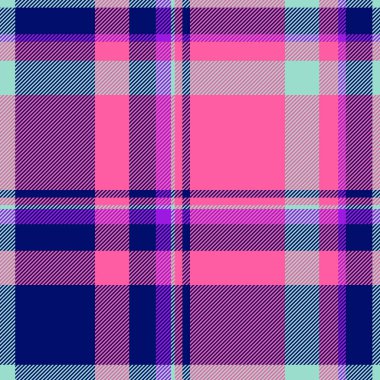 Güzel, pürüzsüz kumaş kumaş, geleneksel desenli ekose desenli. Pembe ve mavi renk paletinde bulanık tekstil arkaplan kontrol vektörü.