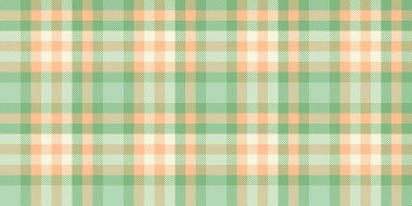 Tartan vektör tekstili çizimi, dükkan arkası kumaş ekoseli kumaş. Yeşil ve turuncu renk paletindeki pürüzsüz dokuyu kontrol et.
