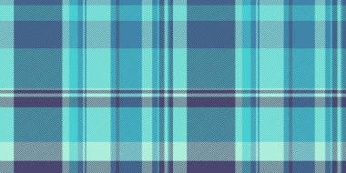 Olgun tartan tekstil arka planı, asimetrik kontrol ekose vektörü. Orta turkuaz ve açık renk paletinde pürüzsüz yumuşak kumaş deseni.