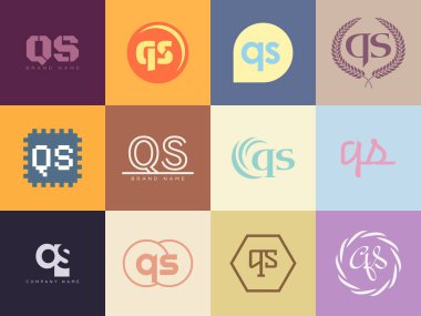 QS logo şirketi şablonu. Q ve S harfi logoti. Tasarım elemanları ile farklı klasik serif harfleri ve modern kalın metin ayarla. İlk yazı tipi tipografisi.