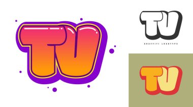 Festival ya da parti için TV logosu tasarımı. Graffiti tarzında T ve V harfleri. Yazı tipi tipografisinin yaratıcı modern harfleri. Çocukların trend logoti ya da kimliği.
